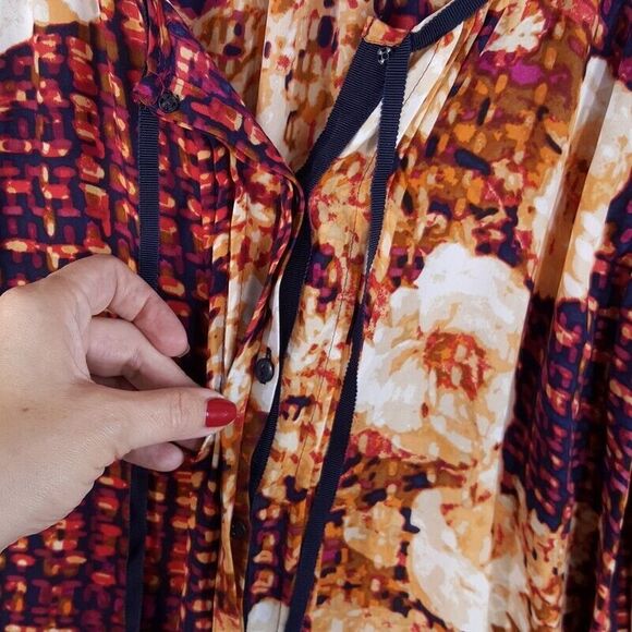 CHARTER CLUB Womens Top Small Tan Floral Button Up Shirt Silky Blouse - Picture 5 of 8